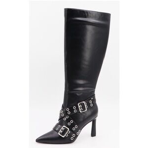 Black Knee-High Boots with Buckle Detail
